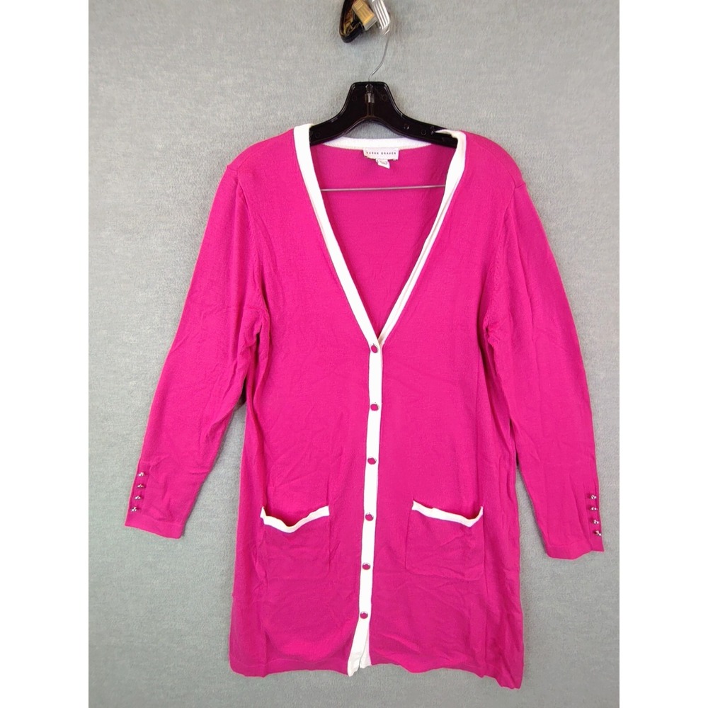 Susan Graver Womens Sweater Small Pink Long Line Cardigan Barbiecore Office